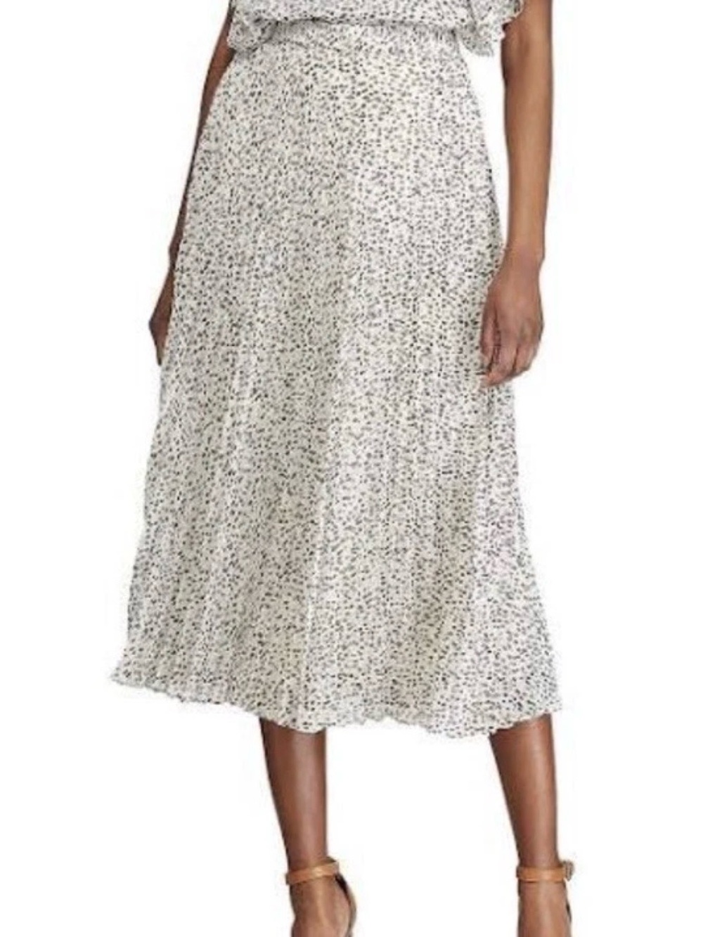 Chaps Pleated Midi Skirt XL NWT Cream Black Georgette Boho Cottagecore